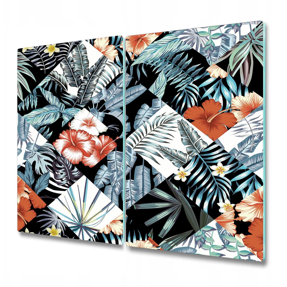 Glass Induction Ceramic Hob Cover Tropical Patchwork Flowers Watercolour 2x30x52