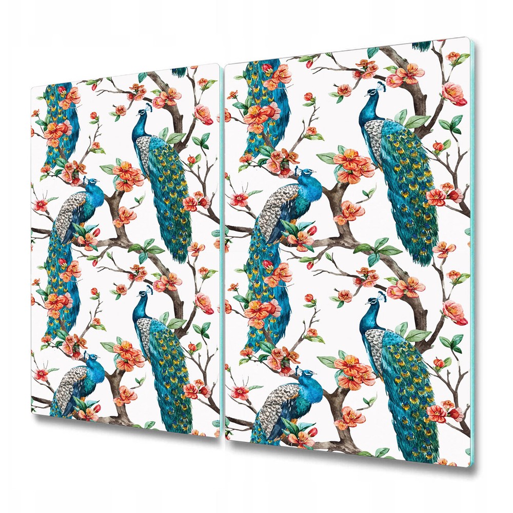 Glass Chopping Cutting Board Colourful peacocks Watercolour floral Exotic