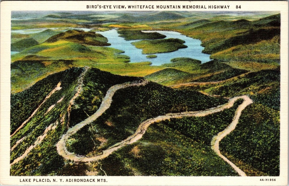 Lake Placid NY-New York, Aerial Whiteface Mountain, Vintage Postcard