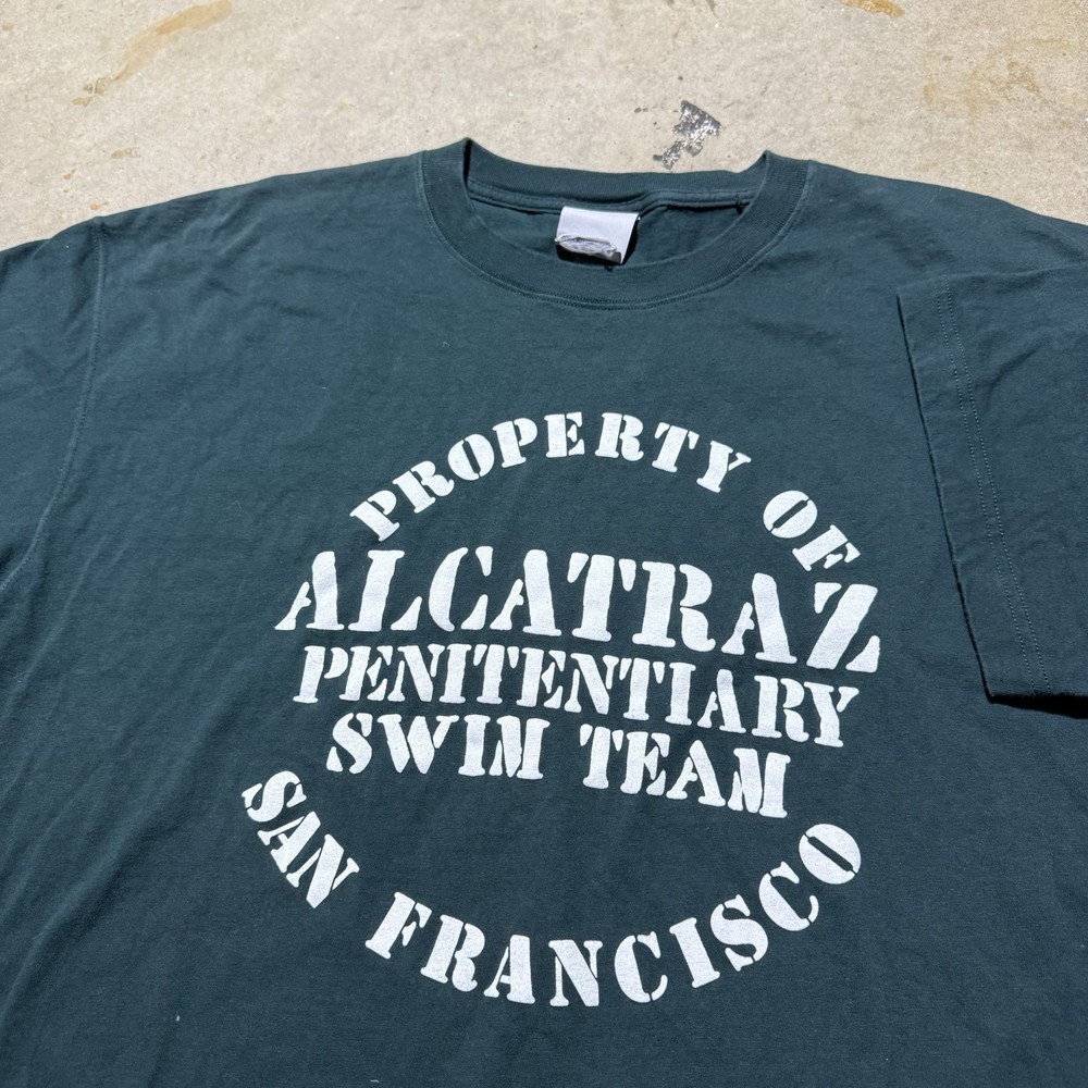 Vintage Alcatraz Swim Team 90s Tee Short Sleeve Dark Green Men’s Size XL