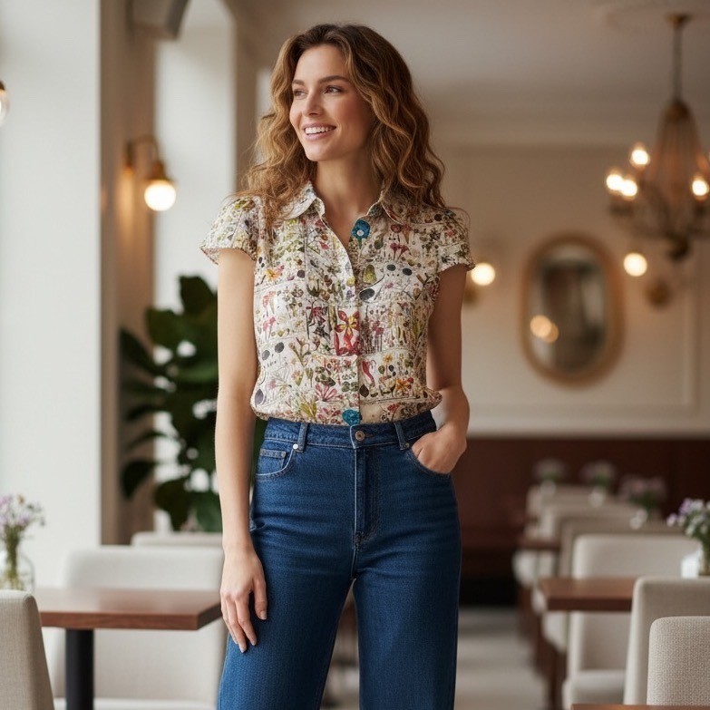 Alice + Olivia Joy Illustrated Willa Botanical Silk Blouse CC403P87017 M
