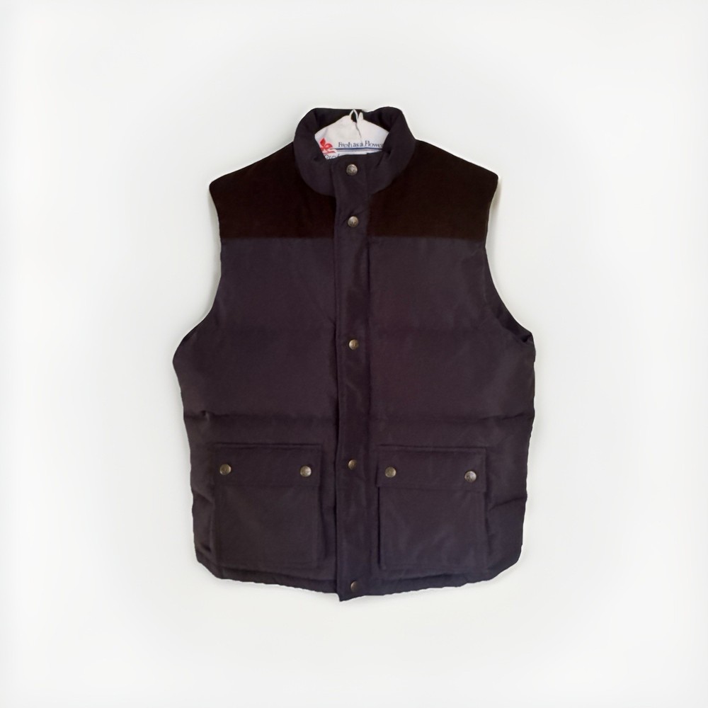 Brooks Brothers Mainline Down Puffer Vest Large Navy Corduroy Yoke Heritage M/L