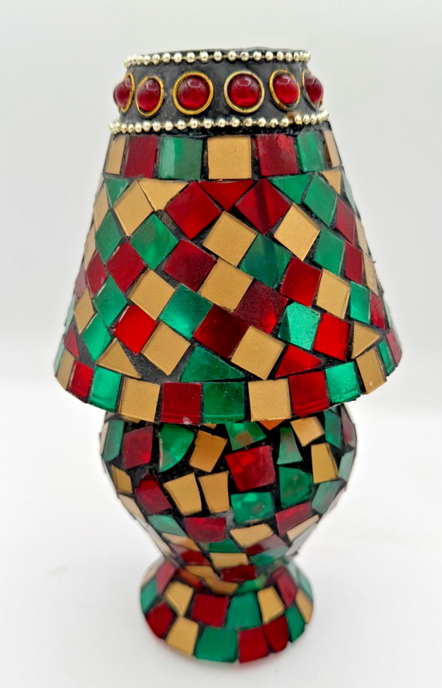 Shaded Red Green Gold Stain Glass Decorative Tea Light Candle Holder