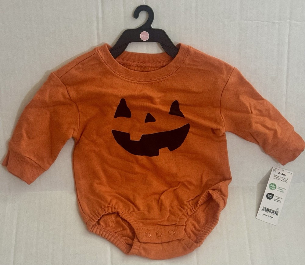 Carter’s Child Of Mine Long Sleeve Bodysuit Halloween Pumpkin Size 0-3Months NWT