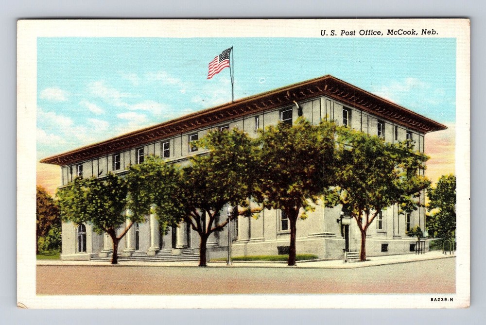 McCook NE-Nebraska, US Post Office, Antique, Vintage c1945 Souvenir Postcard