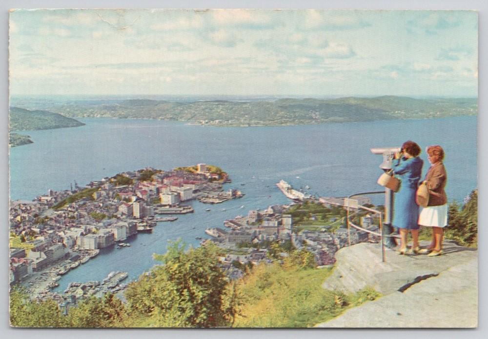 Vintage Bergen Norway View from Fløien Mountain Postcard Eberh Oppi Oslo