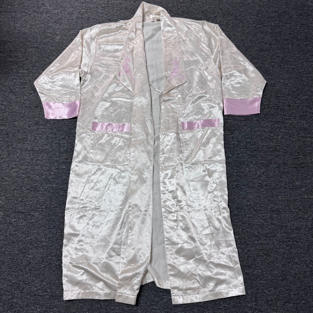 Vintage Gold Label Victorias Secret Satin Robe Japanese - Womens Sz M/L White