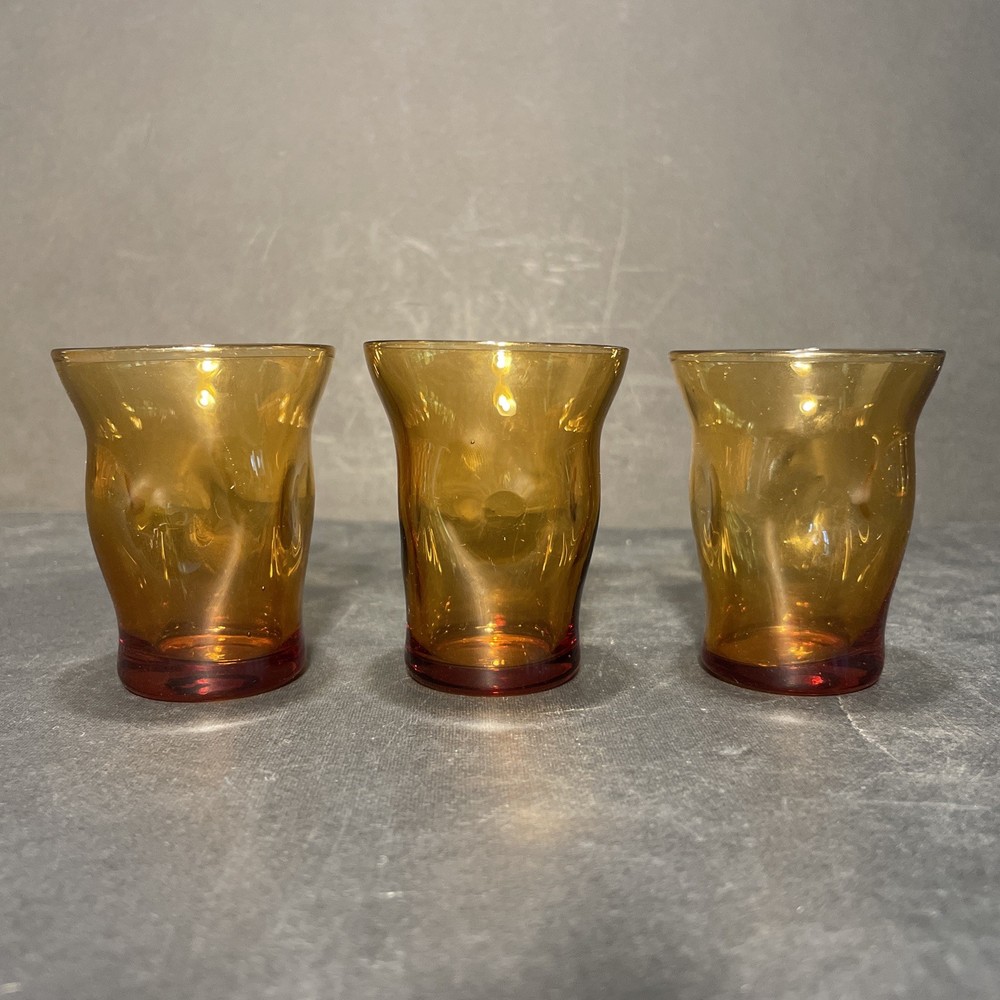 Set Of 3 Vintage Amber glass Shot Glasses