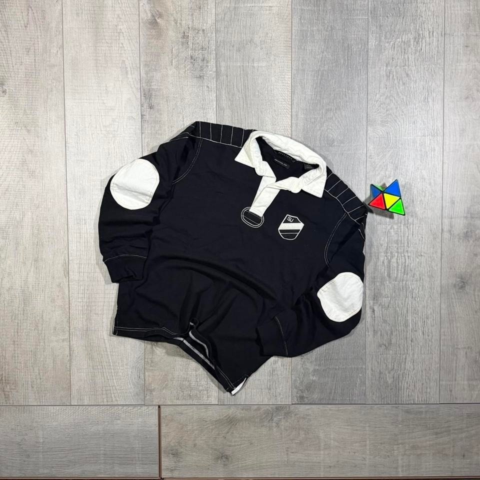 2000s emo grunge black and white Sean John rugby polo long sleeve shirt