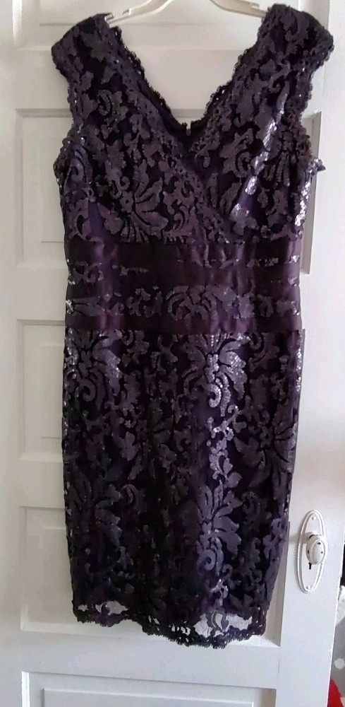 Adrianna Papell Women’s Purple Sequin Lace Sheath Dress Size 14. SHIPS FREE !