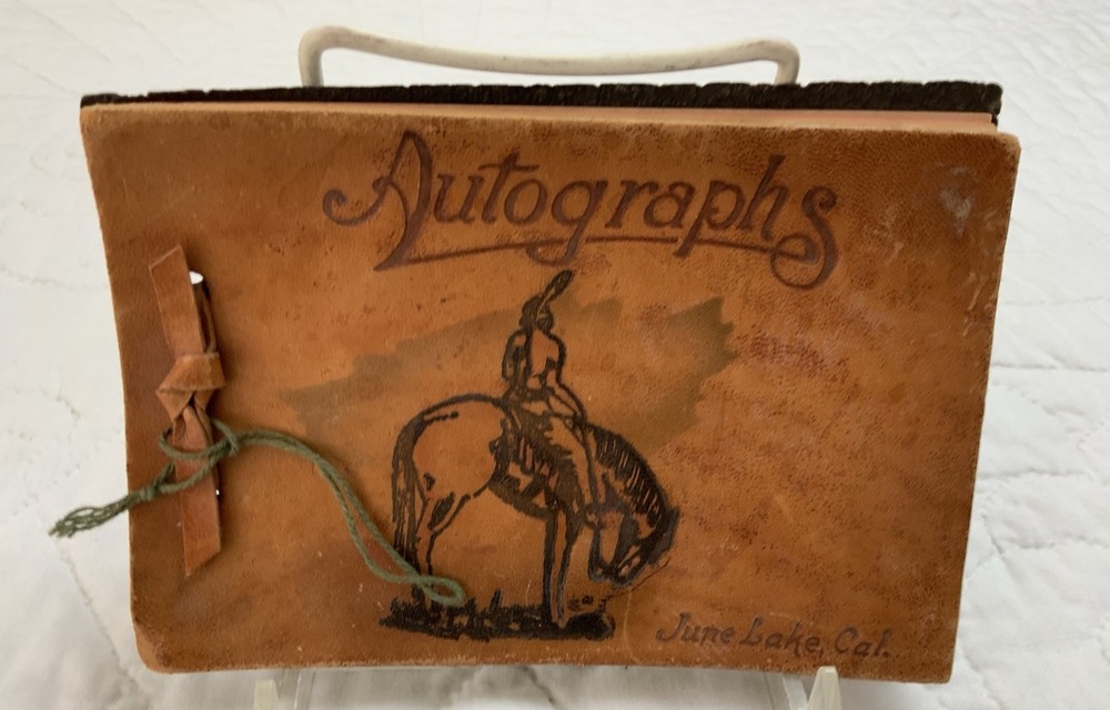 Antique Autograph Album, Western, Souvenir, Indian On Horse, June Lake, Cal