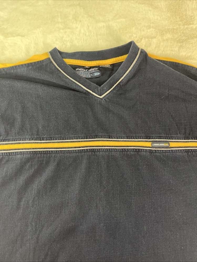 Vintage Point Zero Striped Skater Surf Y2K Active Streetwear Shirt Mens XL Blue