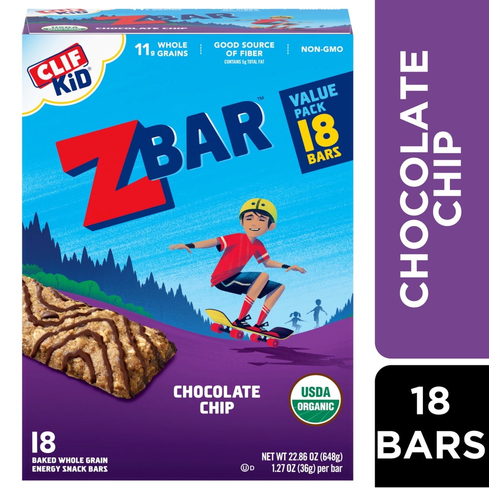 Zbar - Chocolate Chip - Soft Baked Whole Grain Snack Bars-USDA Organic -Non-GMO