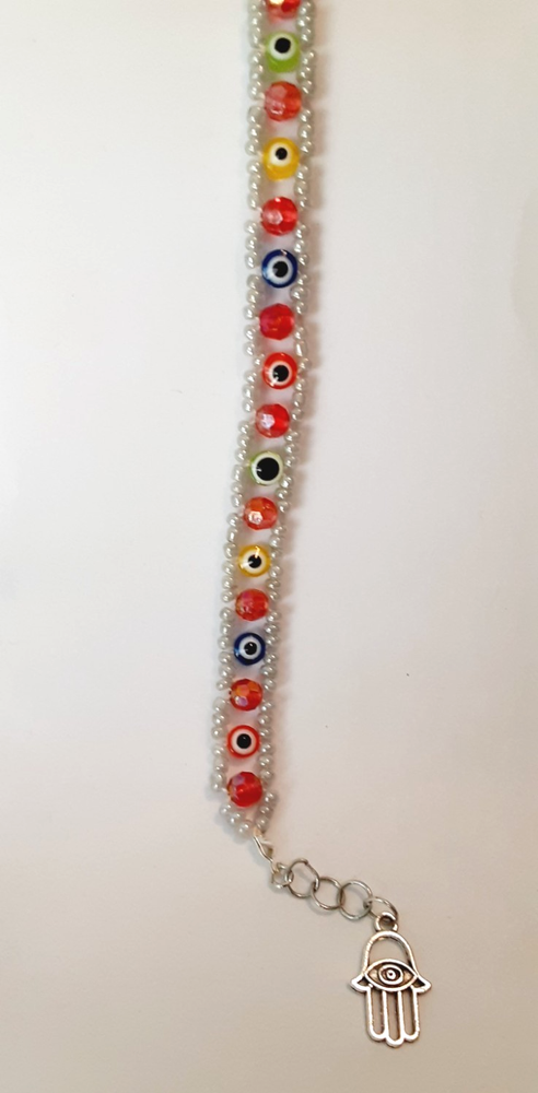CUTE MULTICOLOR EVIL EYE BEADED BRACELET ACCENTED WITH GLASS SEED BEADS