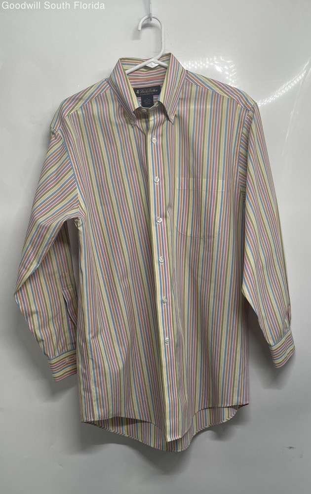 Brooks Brothers Mens Multicolor Striped Long Sleeve Cotton Button-Up Shirt Sz S