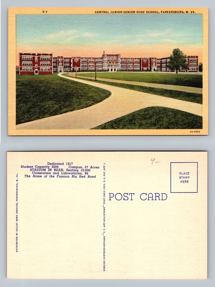 Parkersburg, WV-West Virginia, Central High School View Vintage Postcard