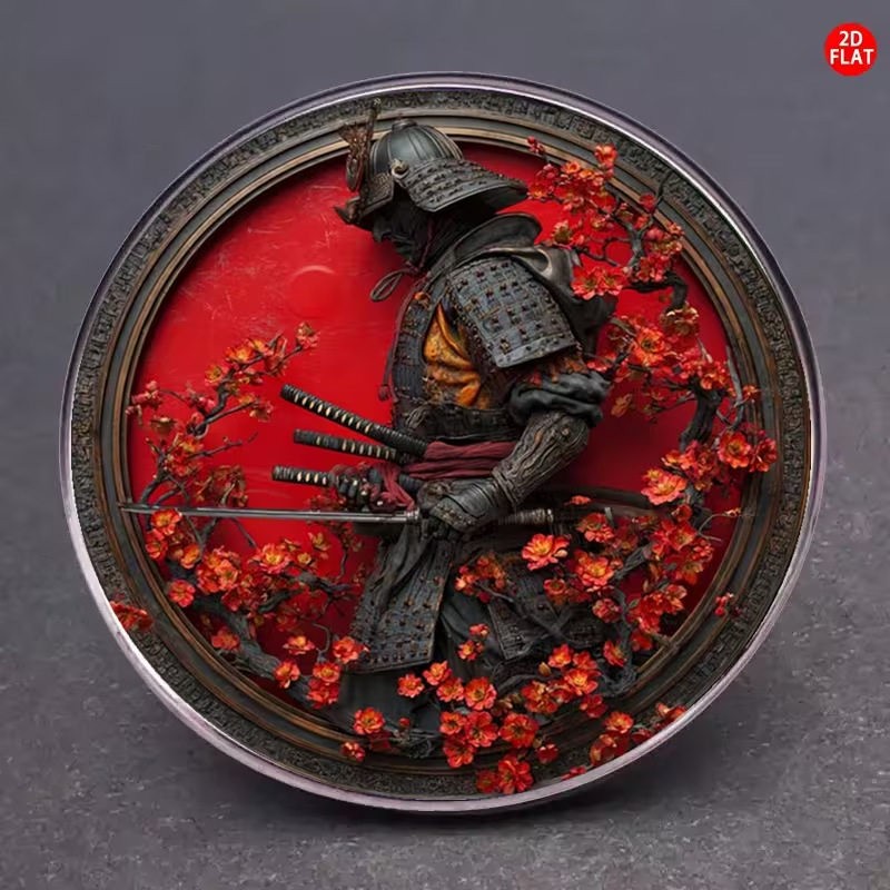 Vintage Red Flower Samurai2D Metal Glass Enamel Brooch Pin for Backpack Clothing