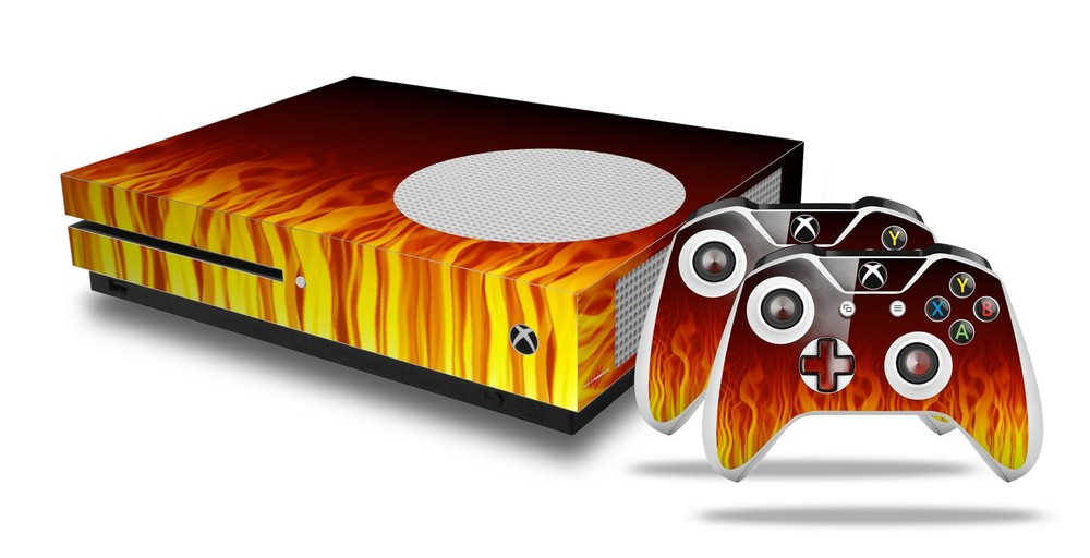 Skin XBOX One S Console Controller Fire on Black