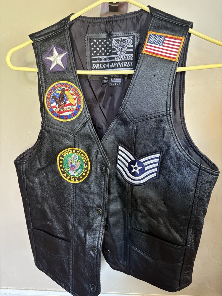 USA Bikers Dream Apparel Vest Mens 36 Black Genuine Leather Goth Biker