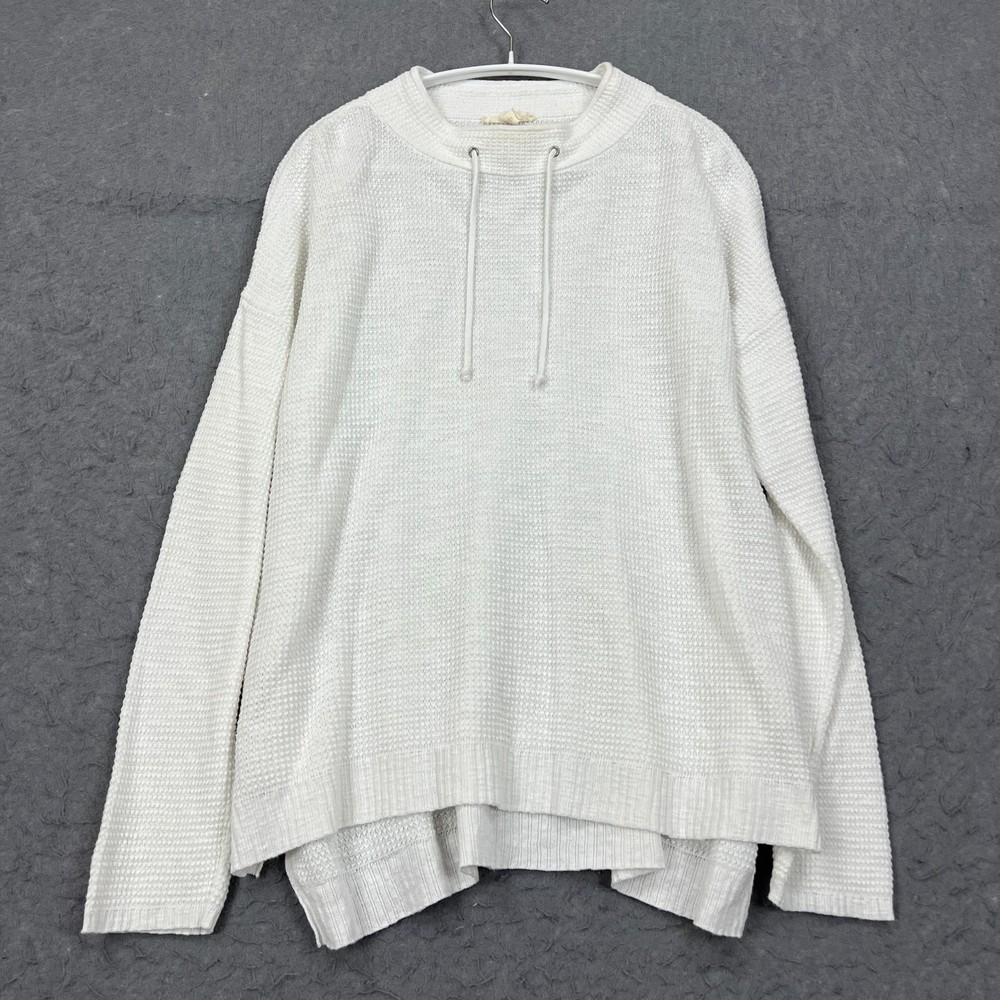 Eileen Fisher Sweater Womens Medium White Linen Cotton Cord Funnel Neck Box-Top*