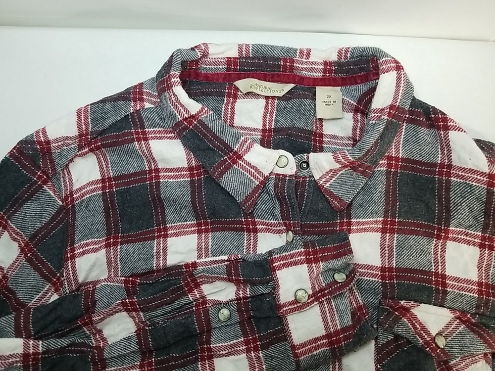 Natural Reflections Womens Long Sleeve Snap Button Flannel 2X Shirt