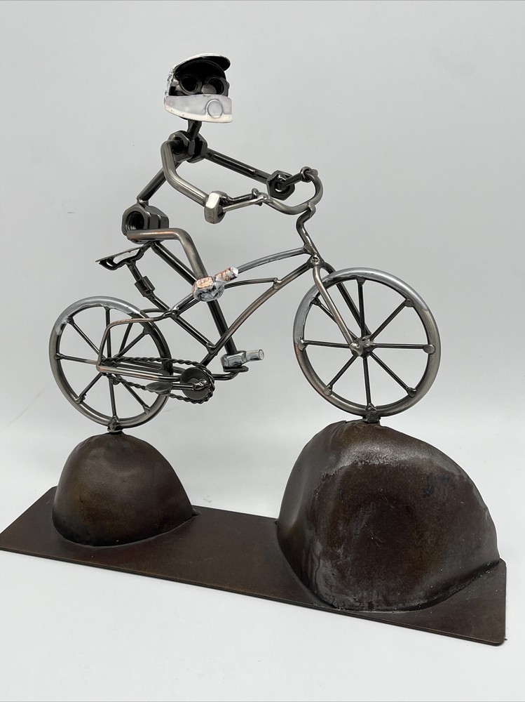 Bicycle Rider Nuts & Bolts Metal Sculpture X Games BMX Bike Racer Brutalist