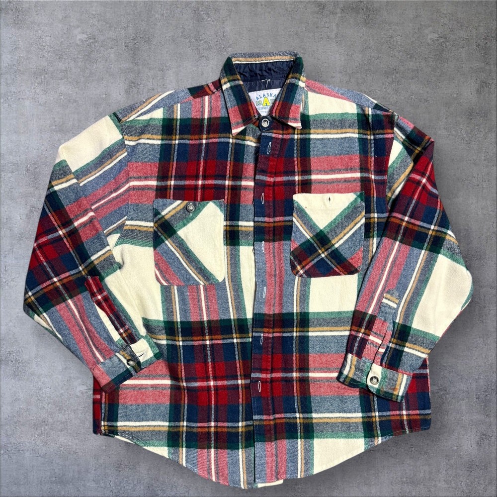 Vintage Alaska Wilderness Gear Men’s Flannel Button Down Shirt Size L Red Plaid