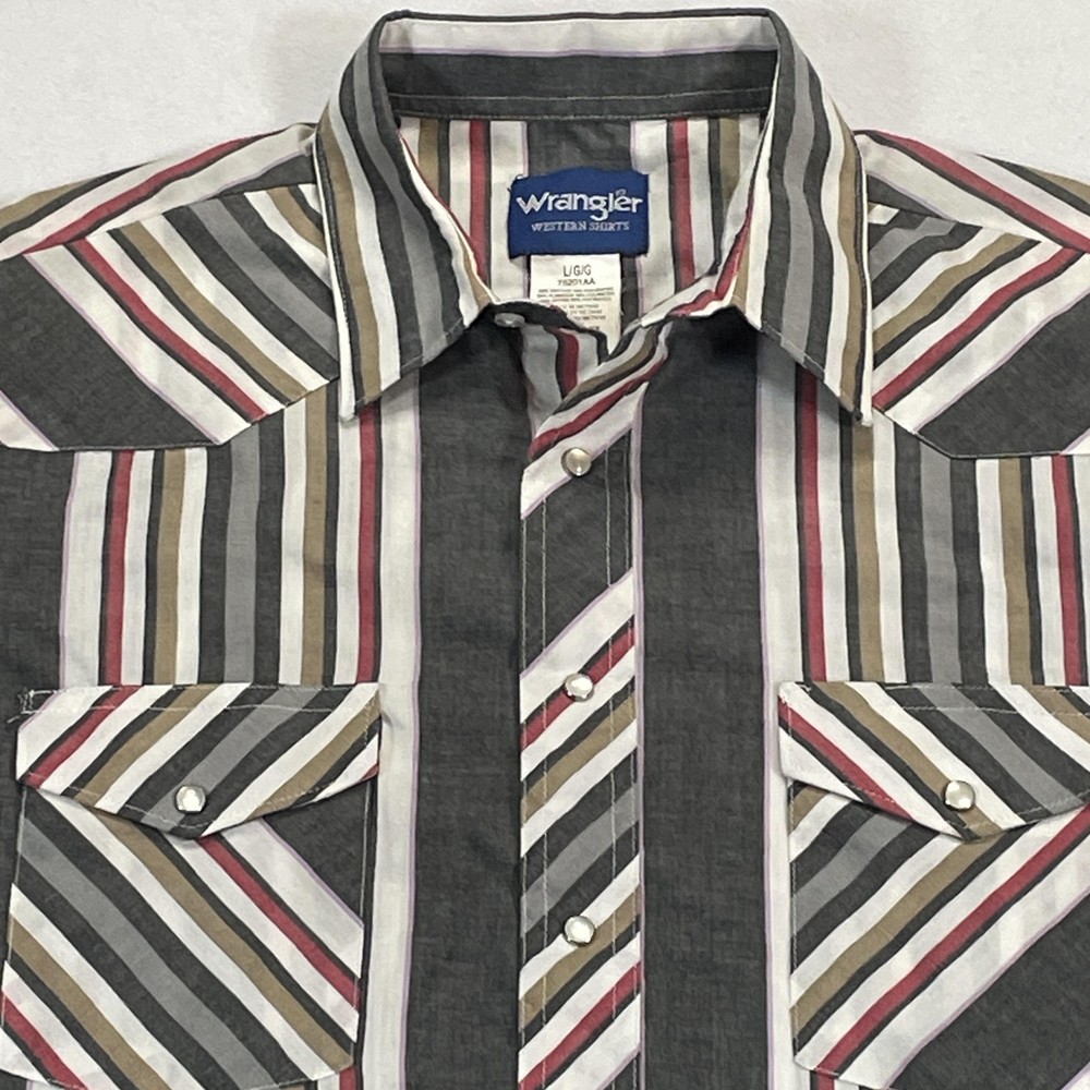 Wrangler Shirt Mens Large Gray Stripe Western Pearl Snap Long Sleeve Cowboy