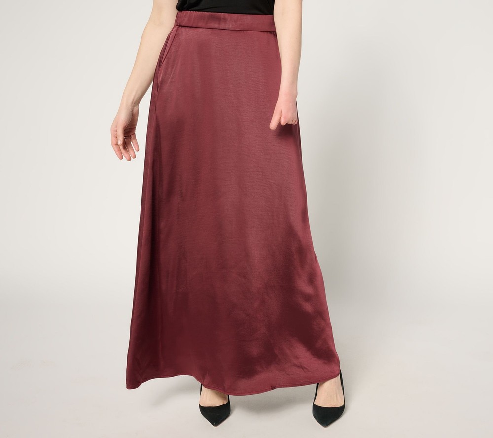 SUNNYLiFE Women's Plus Sz Skirt 1X Pull-On Satin Maxi Red A704468