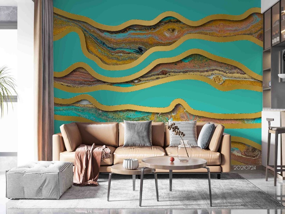 3D Green Gold Abstract Texture Wall Murals Wallpaper Murals Wall Sticker 2