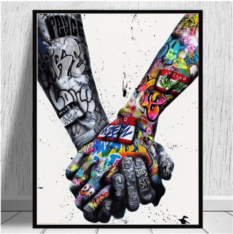 Street Graffiti Art Lover Kissing Canvas Painting Posters and Prints Wall Art