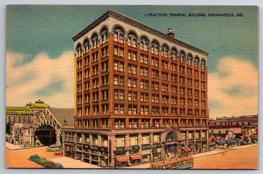 Vintage Postcard IN Indianapolis Traction Terminal Building Linen