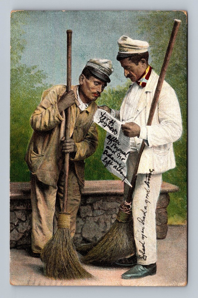 Italy- Napoletani Gentlemen Sweeping Streets Old Post PC Vintage c1905 Postcard