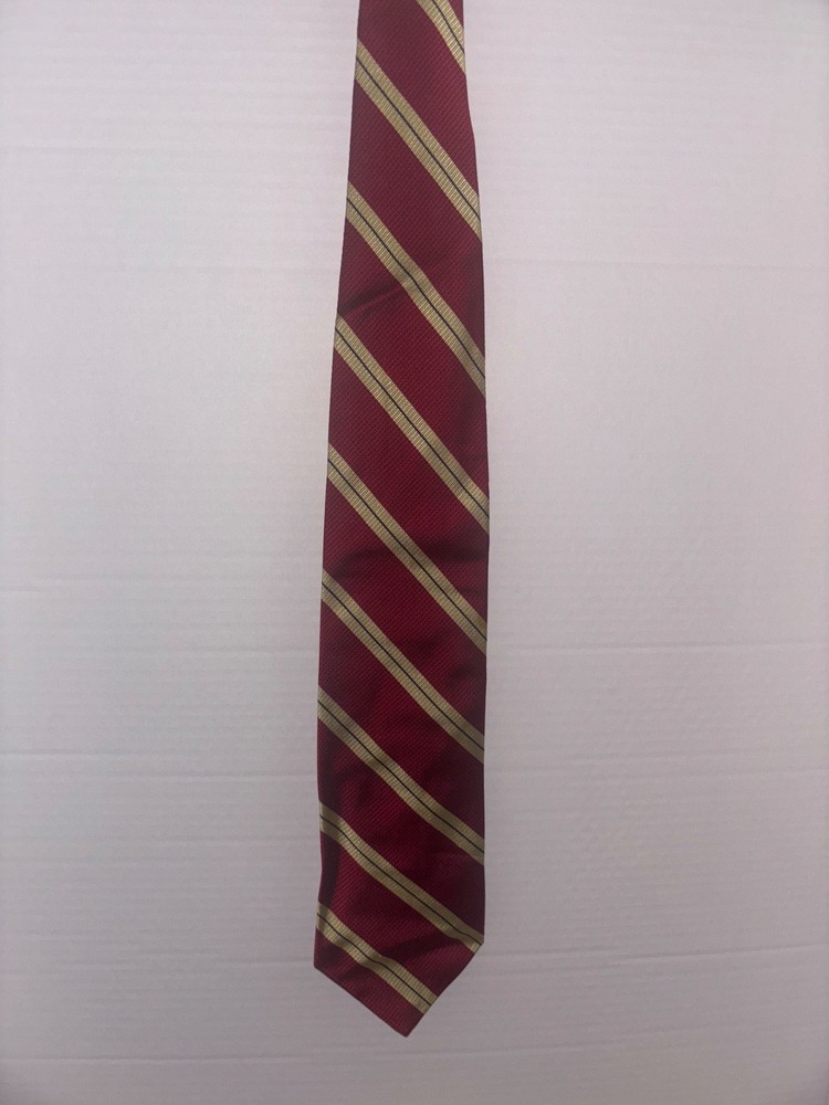 NAUTICA Men’s Silk Striped Neck Tie Maroon Blue Gold 100% Silk Diagonal Stripe