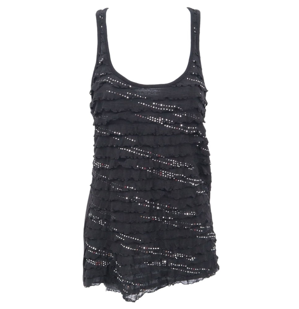 Candy Rain Embellished Tank Top Womens M Black Y2K Clubbing Trashy Glam Vintage