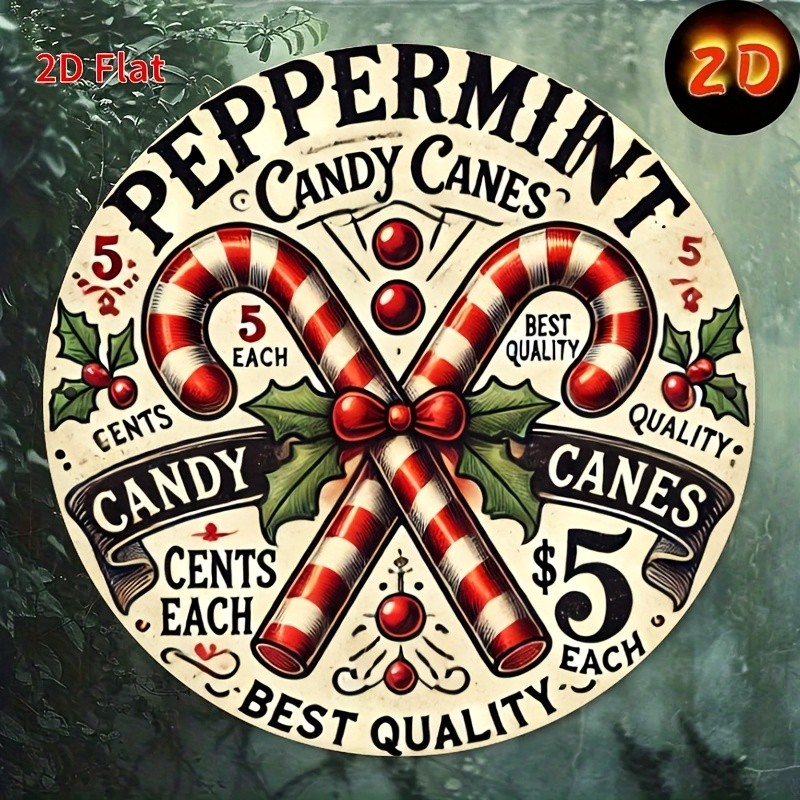 Round Tin Metal Sign Vintage Christmas Candy Wall Art Decor 8x8