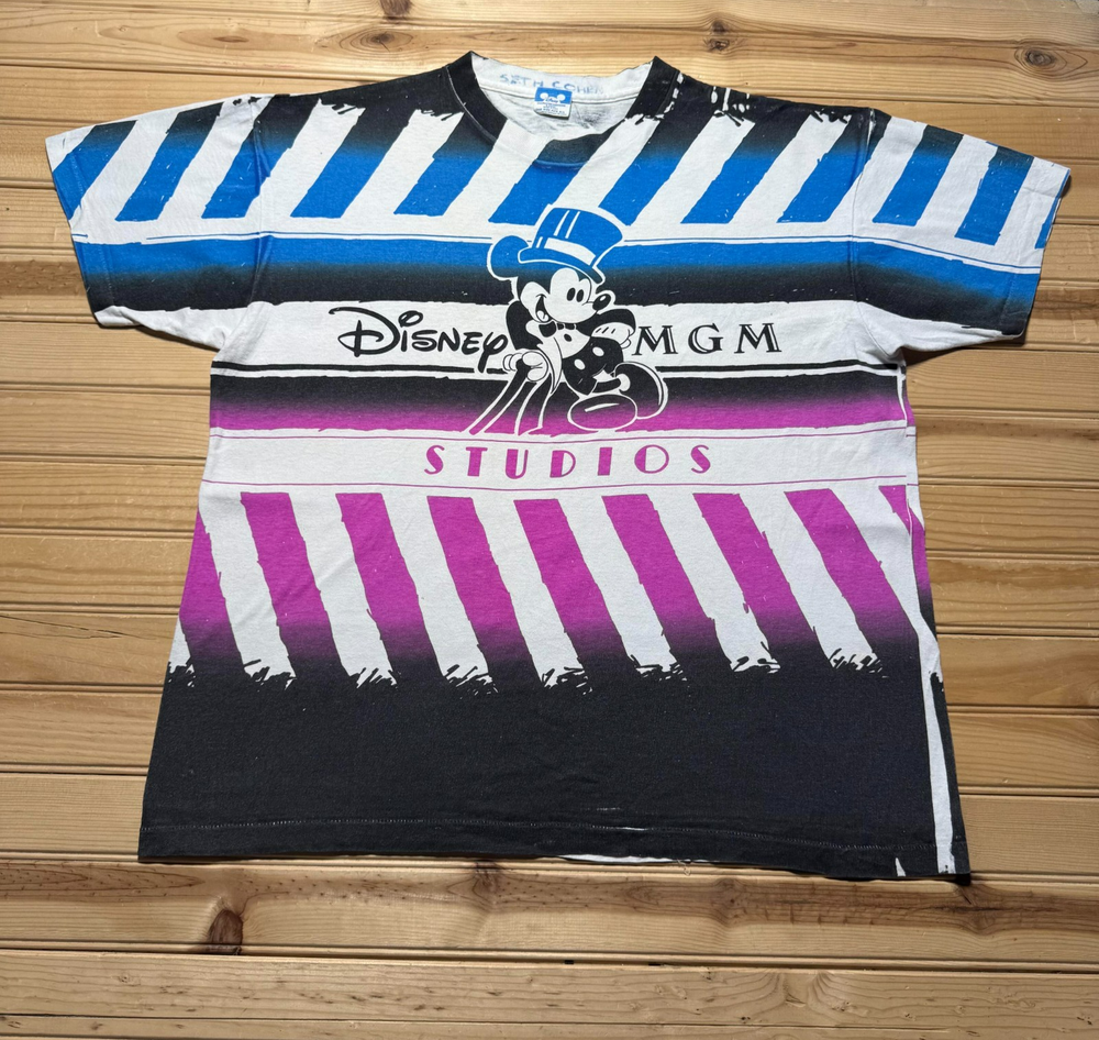 Vintage 90s Disney MGM Studios Mickey Mouse Striped Souvenir Shirt USA One Size