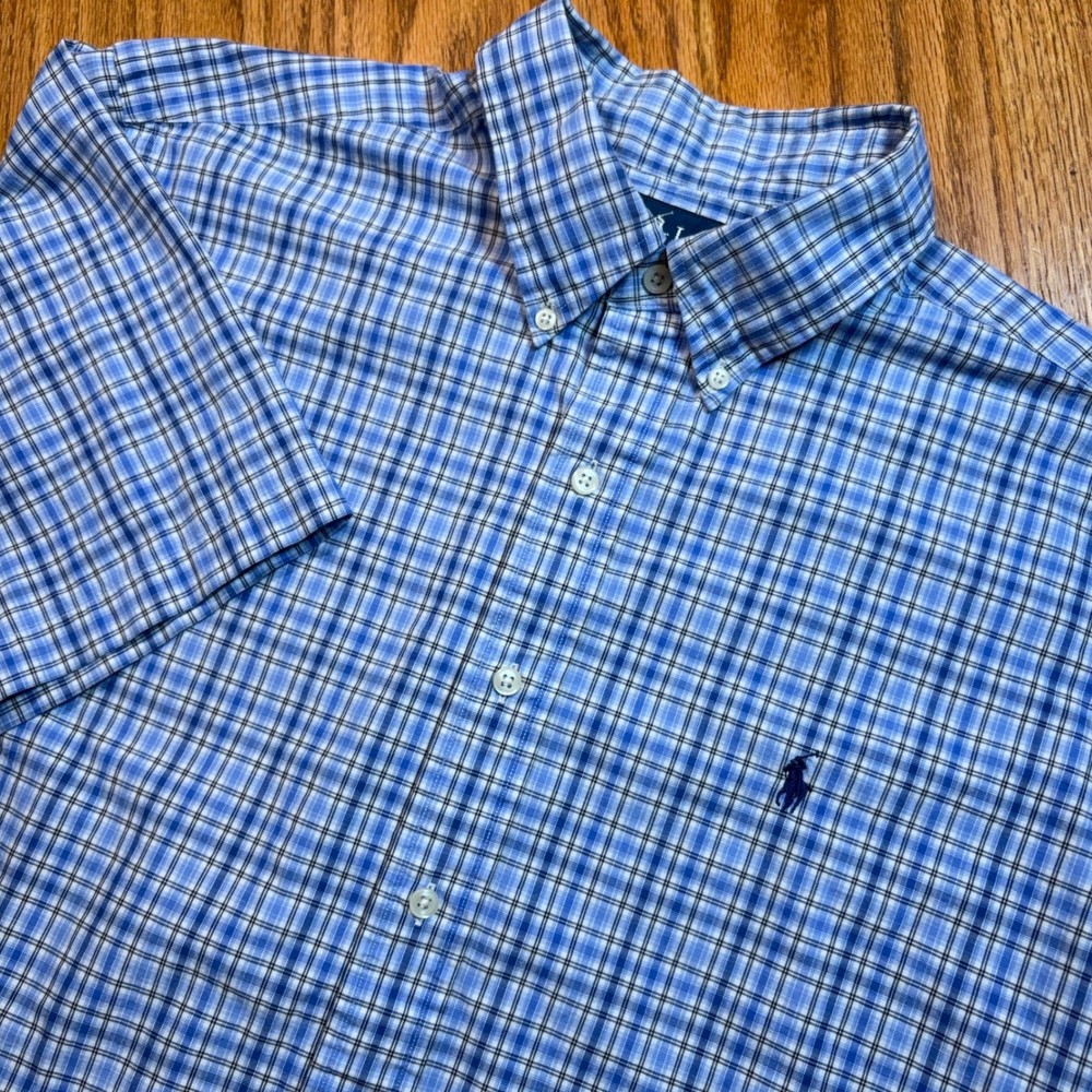 Polo Ralph Lauren Shirt Mens XL Blue Plaid Classic Fit Button Down Short Sleeve