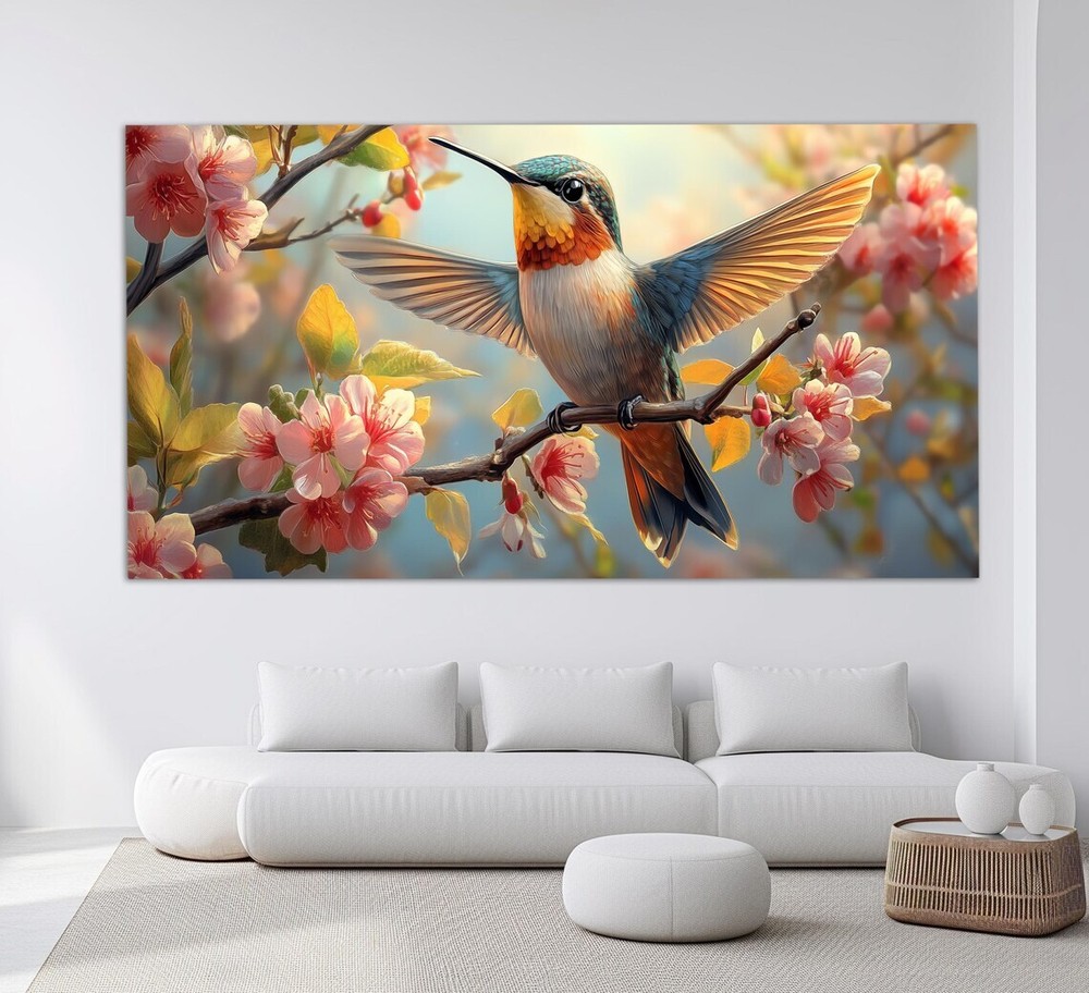 Hummingbird Painting, Colibri Blossom Unframed Canvas Print Australian Wall Art
