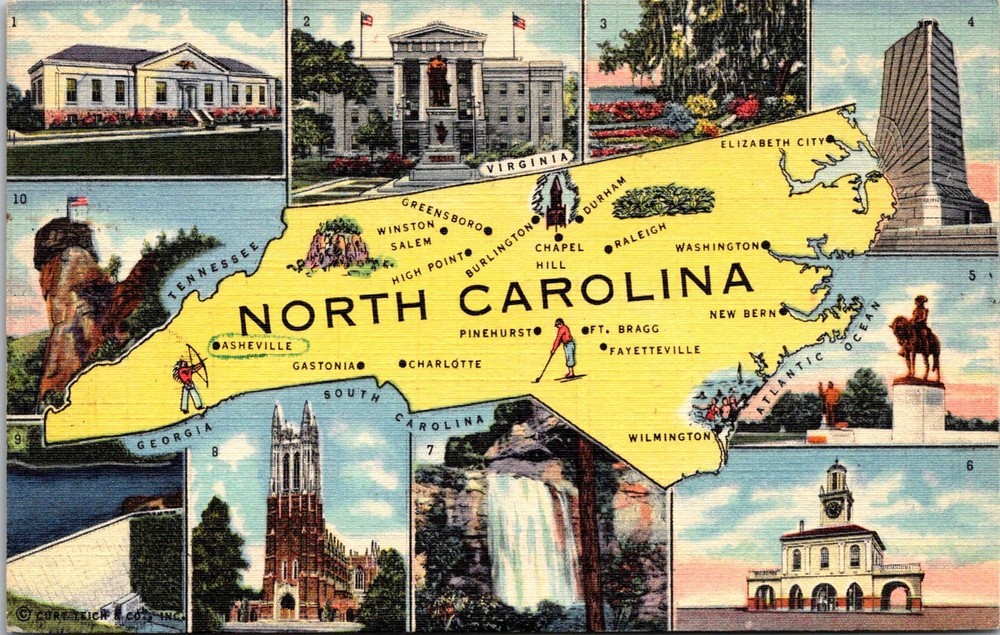Dr Jim Stamps Vintage North Carolina Postcard featuring Landmarks & Scenic Views
