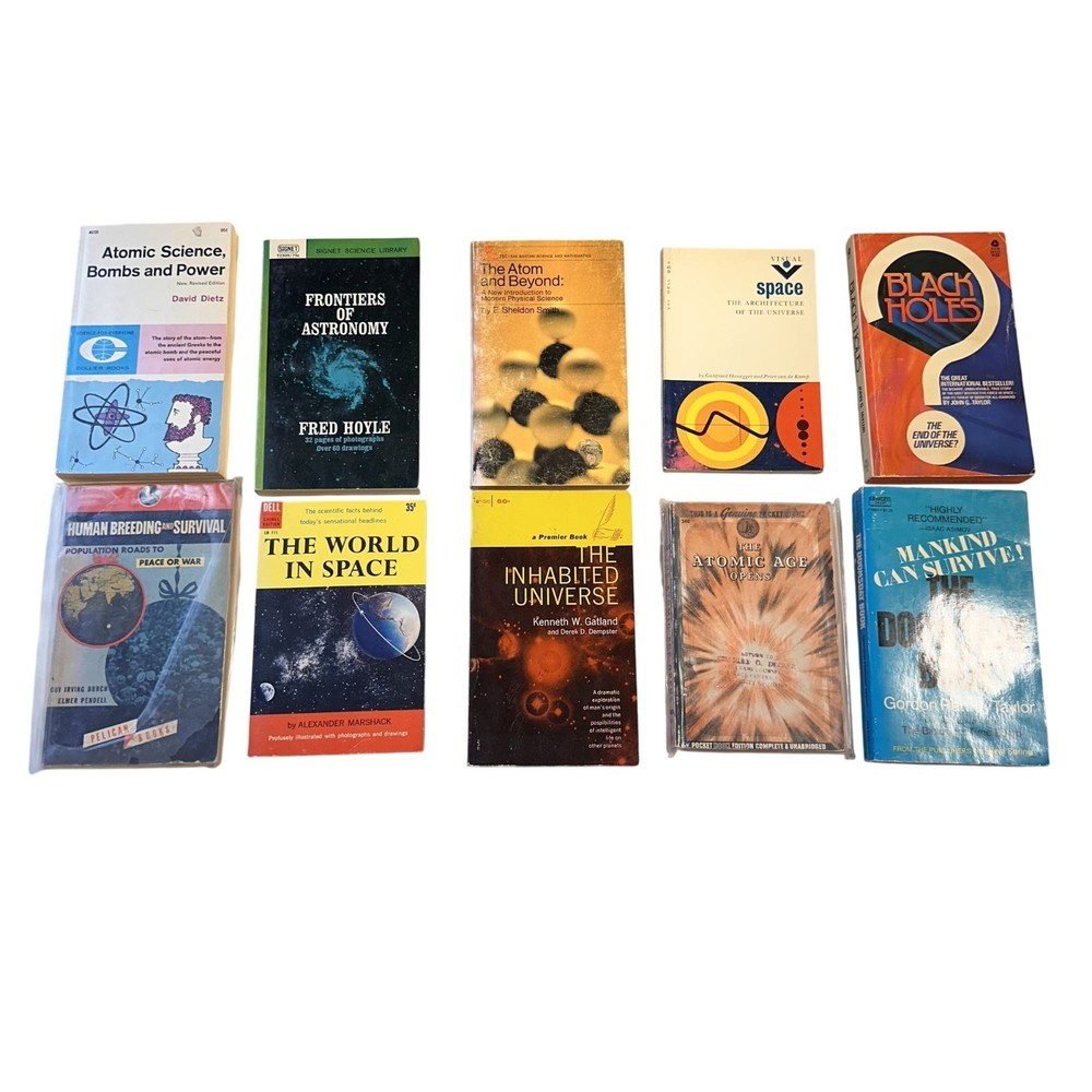 Vtg Science Paperback Book Lot Atomic Age Space Black Holes Doomsday  Lot of 10