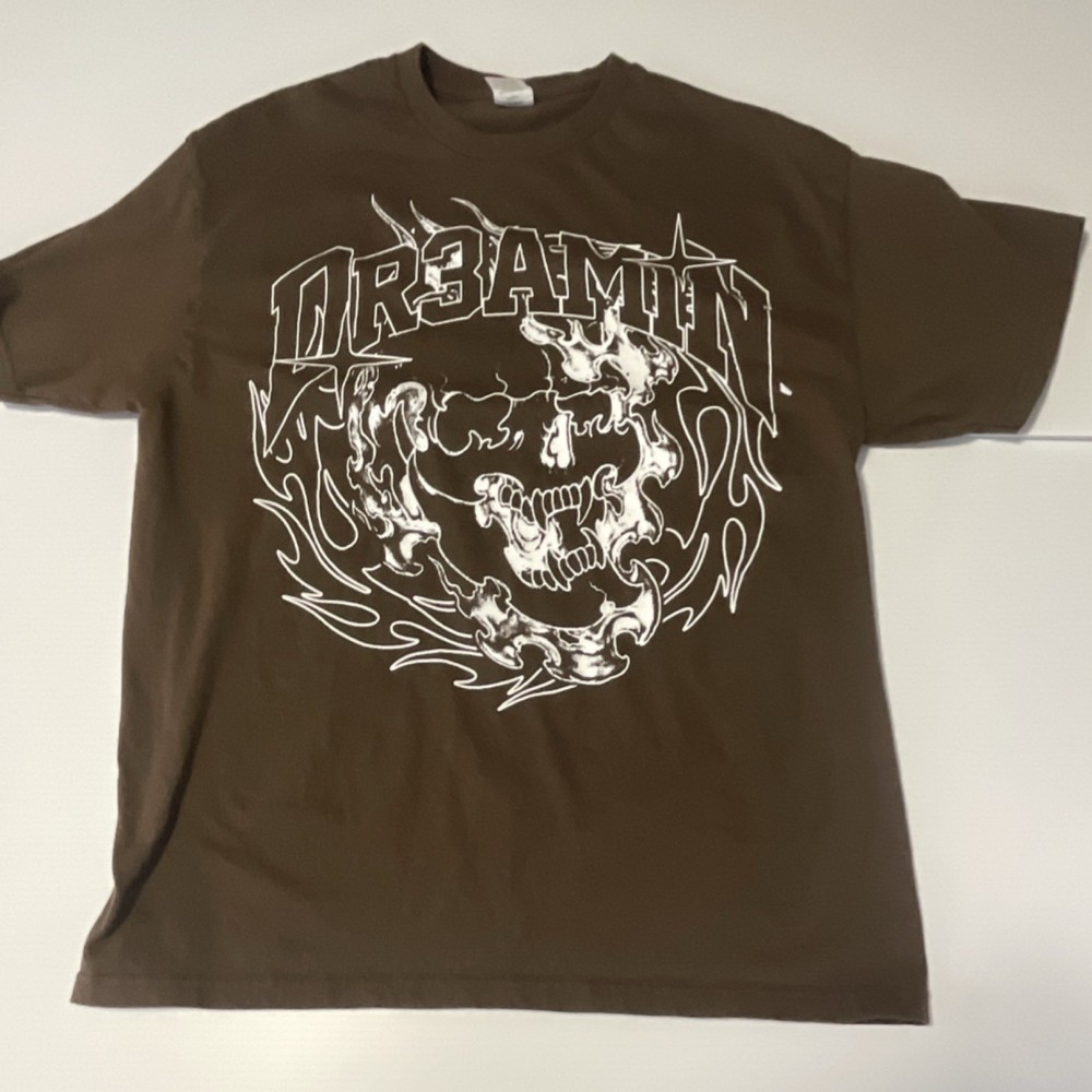 DR3AMIN Skull Graphic Brown Men's L Crew Neck Short Sleeve Cotton T-Sh…