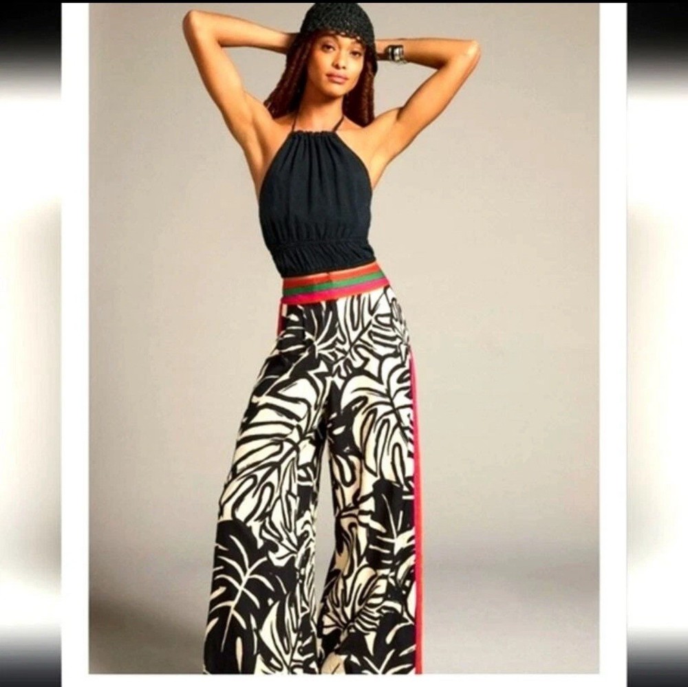 Sweet Rain Monstera Print Wide-Leg Palazzo Pants – Size Small