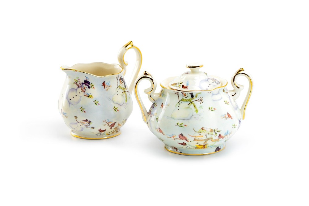 Grace Teaware Holiday Snowmen Fine Porcelain Sugar and Creamer Set