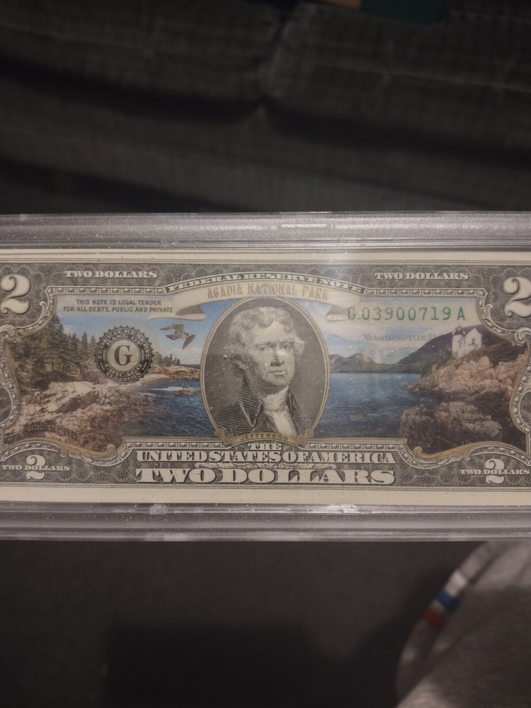 $2 Maine Acadia National Park Note - Authentic, Uncirc. W/ Plastic Display Case!-image