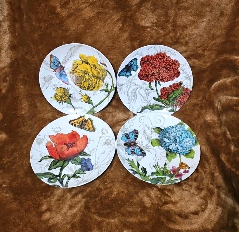 Pier 1 Imports Butterfly Floral 100% Melamine Salad Plates Round 8.5” SET OF 4