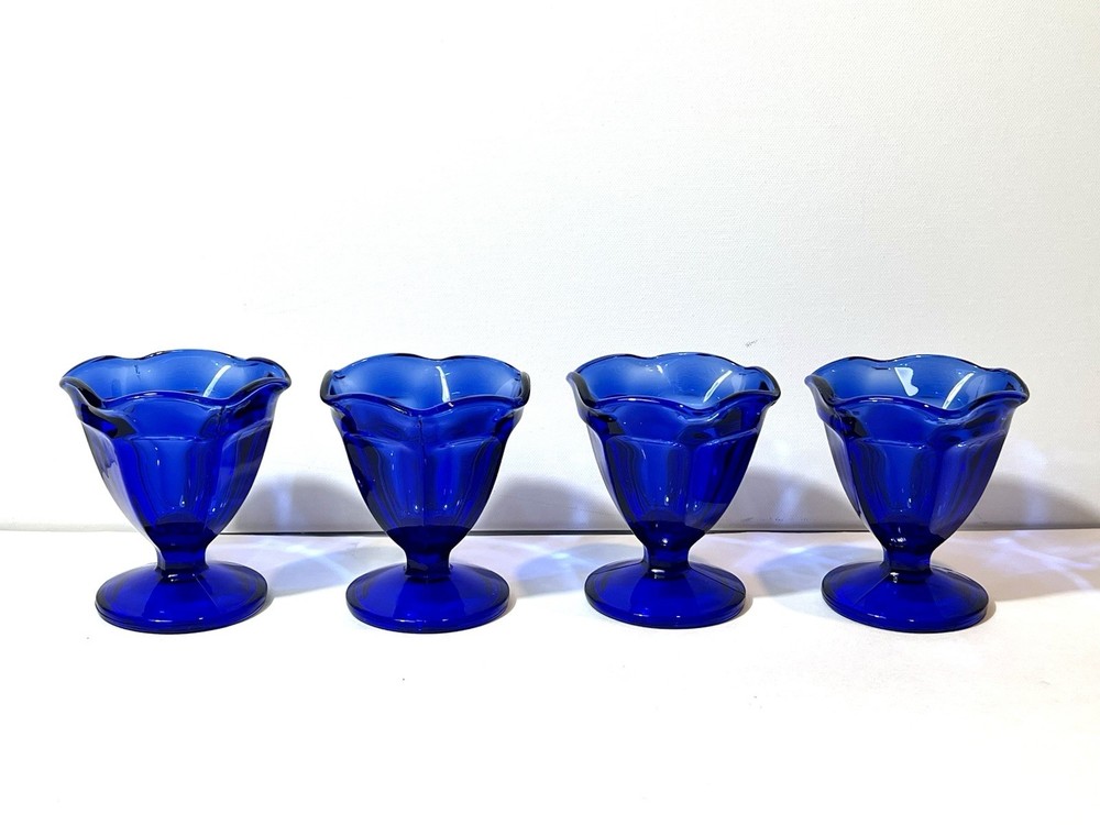 Set of 4 Anchor Hocking Cobalt Blue Ice Cream Parfait Pudding Dessert Glasses 4