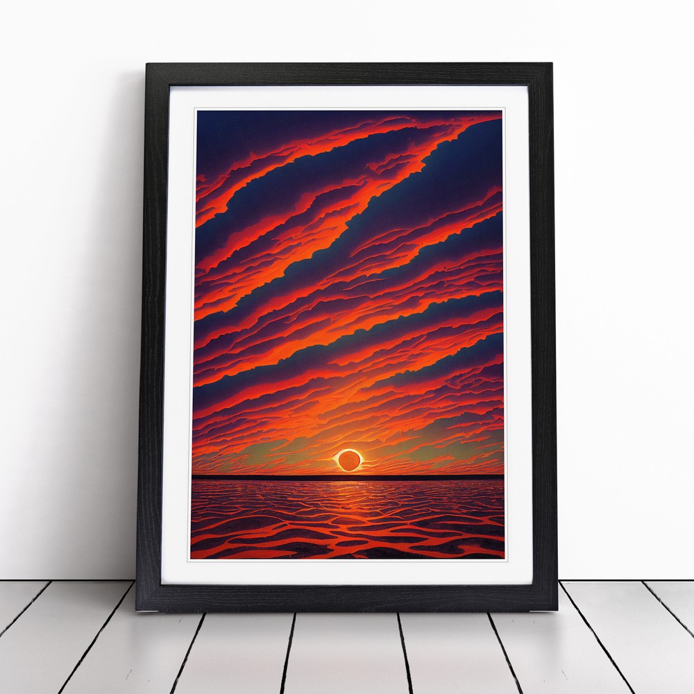 An Entrancing Ocean Sunset Wall Art Print Framed Canvas Picture Poster Decor