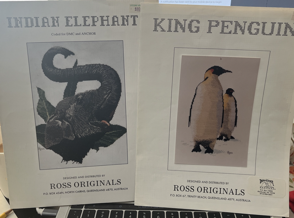ROSS ORIGINALS Cross Stitch Pattern Pair- Indian Elephant and King Penguin