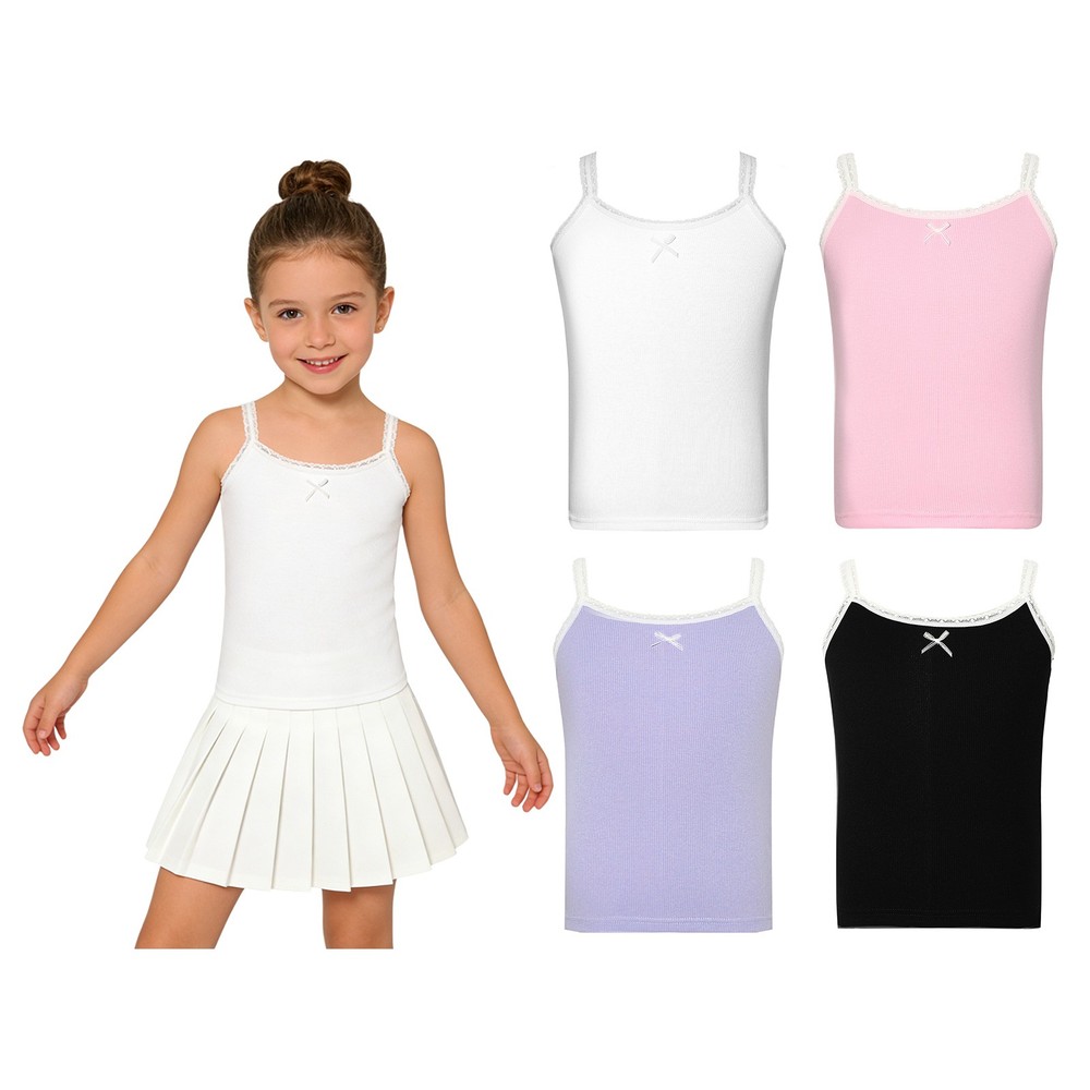 Kids Girls Lace Trim Ribbed Camisole Spaghetti Straps Vest Undershirt  Tank Top